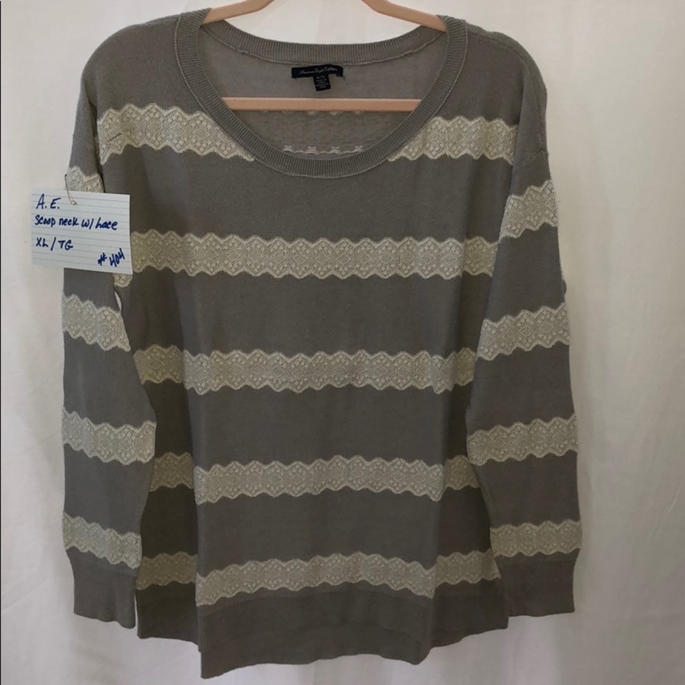 Gray Lace lightweight sweater.   Distressed feel.